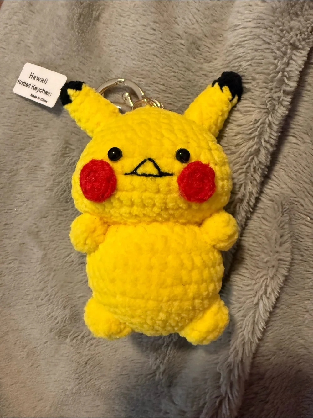 Yellow Pikachu-Style Plush Keychain - Knitted Kids Toy